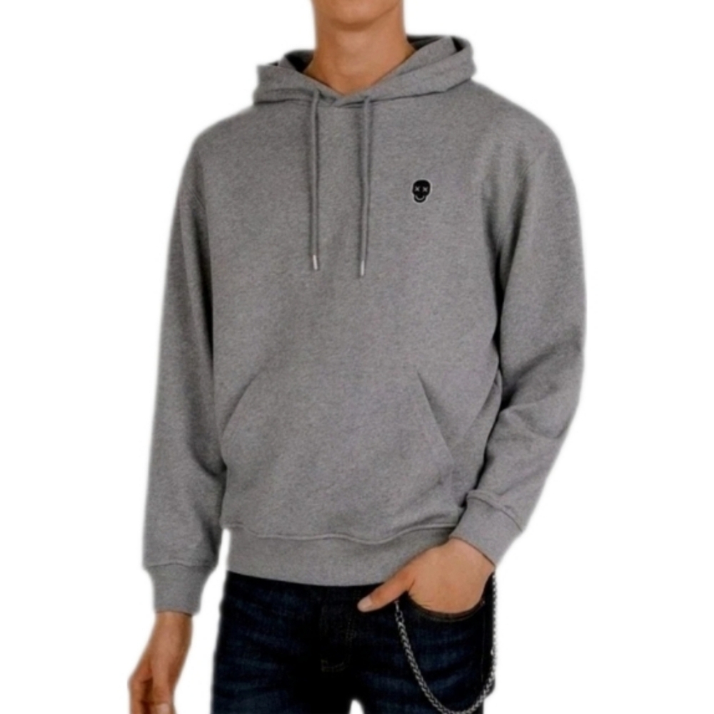 The Kooples Skull Patch Hoodie Gray Pullover Drawstring Sweatshirt S